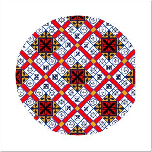 Bright Red, Indigo and Orange Moroccan Pattern (Decorative Border) Posters and Art